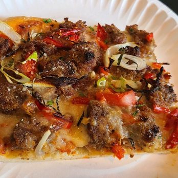 Maggie's Farm Rum - Meatball pizza from black sheep BBQ - Distilleries Near Me - Pittsburgh, Pennsylvania