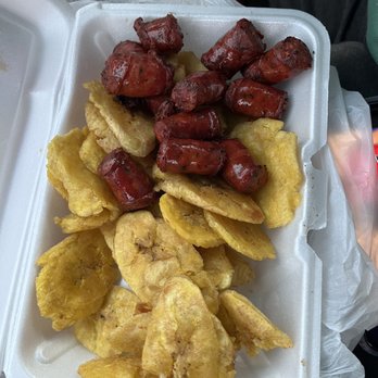 Picalonga Restaurant - FRIED SAUSAGE /LONGANIZA AND TOSTONES - Dominican Near Me - Boston, Massachusetts