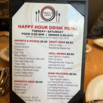 Shells and Sauce - Happy hour menu - Italian Near Me - Denver, Colorado