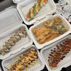 Sushi Koon - Veggie / Shrimp Tempura, Sunny Roll, Teriyaki Beef Roll, Spicy Dragon Roll, Alaska Roll.