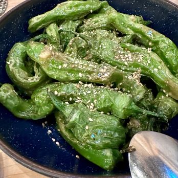 Nami Kaze - Spicy Shishito Peppers (Green Growers). Roasted local honey, preserved lemon, sesame. - Japanese Near Me - Honolulu, Hawaii Nami Kaze - Spicy Shishito Peppers (Green Growers). Roasted local honey, preserved lemon, sesame. - Japanese Near Me - Honolulu, Hawaii