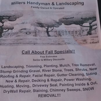 Millers Handyman - a flyer for a call about fall specials - Handyman Near Me Millers Handyman - a flyer for a call about fall specials - Handyman Near Me