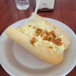 Egg salad sandwich with giardiniera