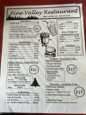 Menu photo 1 Pine Valley Restaurant Griffith, ON Menu photo 1 Pine Valley Restaurant Griffith, ON