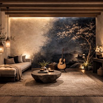 House of Eleton Design Studio - Moody living space concept with layered lighting, natural textures, and warm tones creating a calm, elevated atmosphere. - Interior Design Near Me - Temecula, California House of Eleton Design Studio - Moody living space concept with layered lighting, natural textures, and warm tones creating a calm, elevated atmosphere. - Interior Design Near Me - Temecula, California