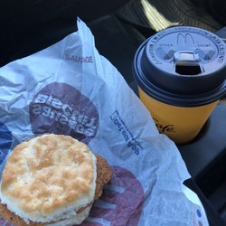 McDonald's - Hot coffee with chicken biscuit .