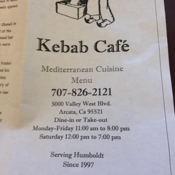 Kebab Cafe - To go menu with hours. - Mediterranean Near Me - Arcata, California Kebab Cafe - To go menu with hours. - Mediterranean Near Me - Arcata, California