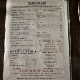 Drink and dinner menu at Greys on Main Drink and dinner menu at Greys on Main