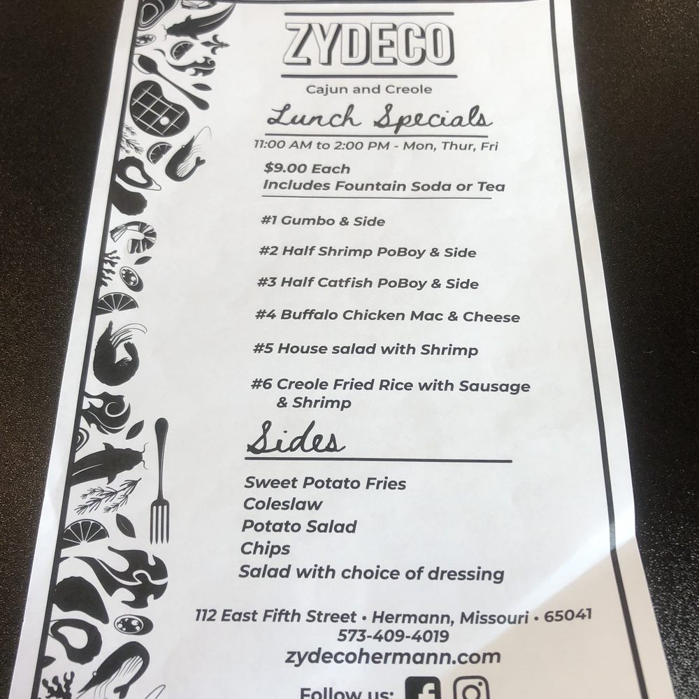 Zydeco - Lunch Special Menu - Cajun/Creole Near Me - Hermann, Missouri Zydeco - Lunch Special Menu - Cajun/Creole Near Me - Hermann, Missouri