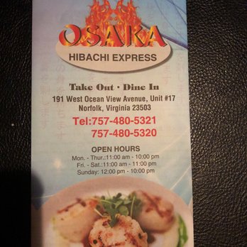 Osaka - the menu for the restaurant - Japanese Near Me - Norfolk, Virginia