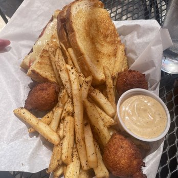 Bacon Boise - Full sized Bacon Bacon and Brie Panini. Fries and Puppies Basket with Bacon Pepper Seasoning. Sauce was really good. 16$ - Breakfast & Brunch Near Me - Boise, Idaho Bacon Boise - Full sized Bacon Bacon and Brie Panini. Fries and Puppies Basket with Bacon Pepper Seasoning. Sauce was really good. 16$ - Breakfast & Brunch Near Me - Boise, Idaho