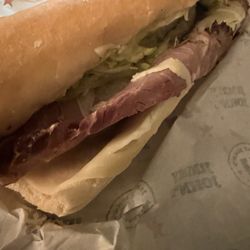 Jimmy John's - Giant #2 Big John, which is a roast beef sandwich. The sandwich itself was $18.50, and adding cheese was another $3.00.