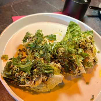 Darkroom - Little gem Caesar, lacto tomatillo, pistachio, all the herbs, matcha crunchies - Wine Bars Near Me - Santa Ana, California Darkroom - Little gem Caesar, lacto tomatillo, pistachio, all the herbs, matcha crunchies - Wine Bars Near Me - Santa Ana, California