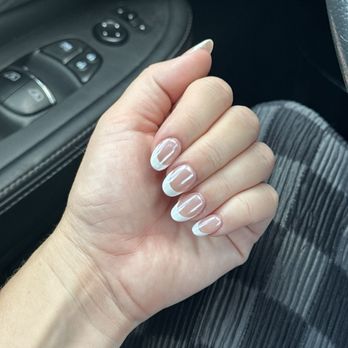 Pampered Nails and Spa - Almond shaped chrome French tip with Gel X extensions - Nail Salons Near Me - Lancaster, California Pampered Nails and Spa - Almond shaped chrome French tip with Gel X extensions - Nail Salons Near Me - Lancaster, California