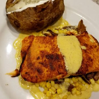 Eldorado Diner - Salmon with corn medley and baked potato - Diners Near Me - Elmsford, New York