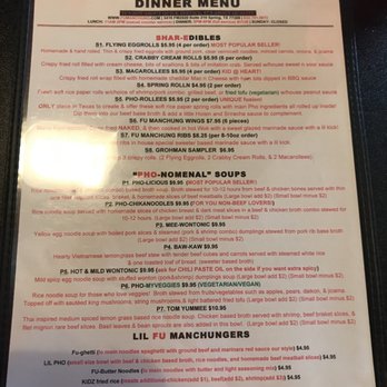 Fu Manchung - Front dinner menu - Vietnamese Near Me - Spring, Texas