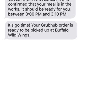 Buffalo Wild Wings - Text telling me my order is ready for PICK UP!! - Chicken Wings Near Me - Menifee, California Buffalo Wild Wings - Text telling me my order is ready for PICK UP!! - Chicken Wings Near Me - Menifee, California