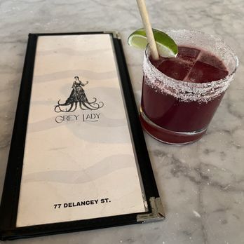 Grey Lady - Blueberry Margarita with Don Julio Blanco and a sugar rim - Seafood Near Me - New York, New York Grey Lady - Blueberry Margarita with Don Julio Blanco and a sugar rim - Seafood Near Me - New York, New York