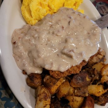 KC's American Kitchen - Country Fried Steak, 3 scrambled eggs and side of potatoes. - American Near Me - Windsor, California