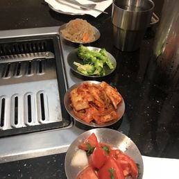 Some sides - japchae noodles(cold), broccoli, kimchi, tomatoes(really liked the dressing) Some sides - japchae noodles(cold), broccoli, kimchi, tomatoes(really liked the dressing)
