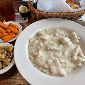 Cracker Barrel Old Country Store - Chicken and Dumplings, fried okra, carrots, and corn bread - American Near Me - Jensen Beach, Florida Cracker Barrel Old Country Store - Chicken and Dumplings, fried okra, carrots, and corn bread - American Near Me - Jensen Beach, Florida