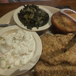 Porkchops with potato salad & turnip greens Porkchops with potato salad & turnip greens