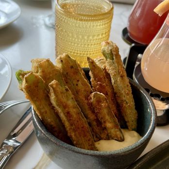 Fieldings Steak - Southern Fried Okra With Tabasco Aioli-$16. Added a little sea salt. Divine! - Steakhouses Near Me - Houston, Texas