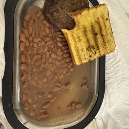 Ground sirloin steak, pinto beans and garlic toast. I Chose to pass on the salad