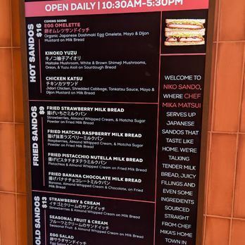 Niko Sando - Menu July 2025 - Sandwiches Near Me - Los Angeles, California