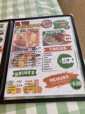 Menu photo 7 El Tío Taquitos San Antonio, TX