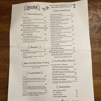Gusto Bistro & Wine Bar - Menu - Italian Near Me - St. Augustine, Florida