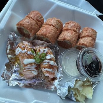 Sushi & Joy - Spicy Tuna Holic (top) Seared Salmon - Sushi (2pc) (bottom) - Japanese Near Me - Las Vegas, Nevada