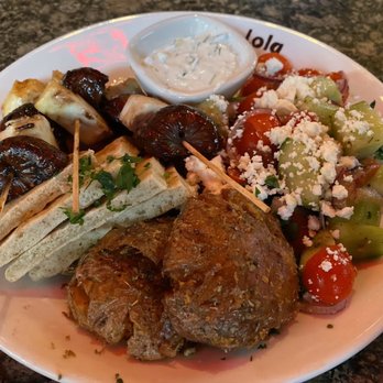 Lola - Halloumi with figs, tzatziki, cucumber salad, and amazing potatoes - Greek Near Me - Seattle, Washington Lola - Halloumi with figs, tzatziki, cucumber salad, and amazing potatoes - Greek Near Me - Seattle, Washington