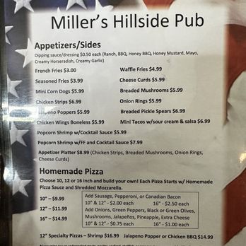 Miller’s Hillside Pub - Menu - Beer Bar Near Me - Coloma, Wisconsin Miller’s Hillside Pub - Menu - Beer Bar Near Me - Coloma, Wisconsin