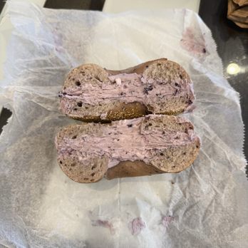 Lord's Bagels - Blueberry bagel with blueberry cream cheese - Coffee Roasteries Near Me - Hillside, New Jersey