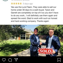 Lund Team - Garrett and Tyson celebrate a record sale with a very happy owner who built this custom residence.