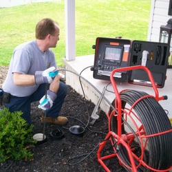 Zimco Plumbing - Inspection of a sewer line with a video camera system.