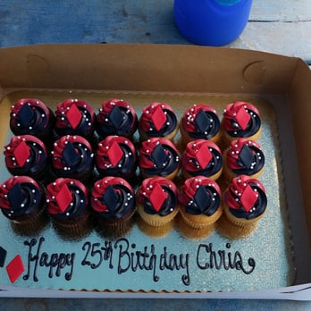Cupcake and Things Bakery - 18 cupcakes with fondant cutouts and pearls. Black and red swirl icing and filled with cookies and creme. Nicely put in box. - Bakeries Near Me - Kapolei, Hawaii
