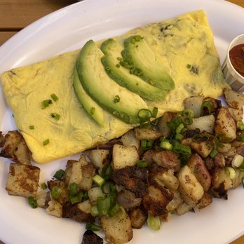 Chad's - Garden omelette with home fries, and two pancakes - Breakfast & Brunch Near Me - Santa Barbara, California