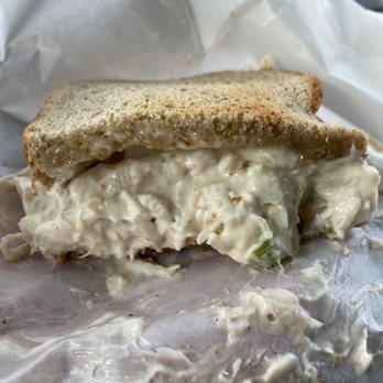 Hill’s Deli Cafe - Mayo sandwich with a smear of chicken salad. - Delis Near Me - Irvington, New York Hill’s Deli Cafe - Mayo sandwich with a smear of chicken salad. - Delis Near Me - Irvington, New York