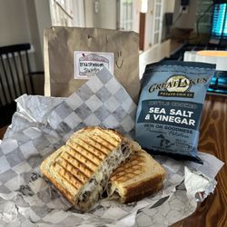 See the label with the name of the sandwich on it and these chips are amazing and look how neat they wrap everything up.