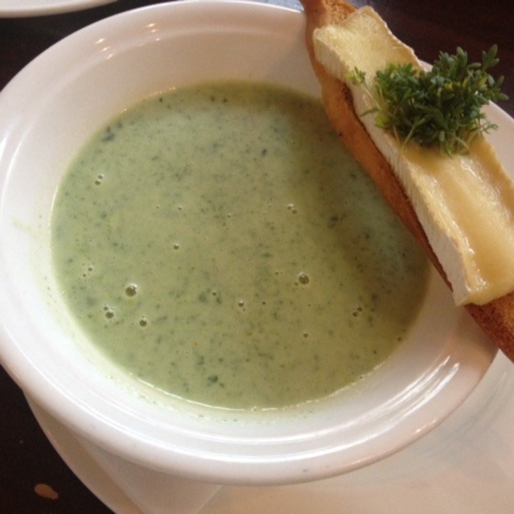 De Belhamel - watercress soup with brie crostini - French Near Me - Amsterdam, New Hampshire De Belhamel - watercress soup with brie crostini - French Near Me - Amsterdam, New Hampshire