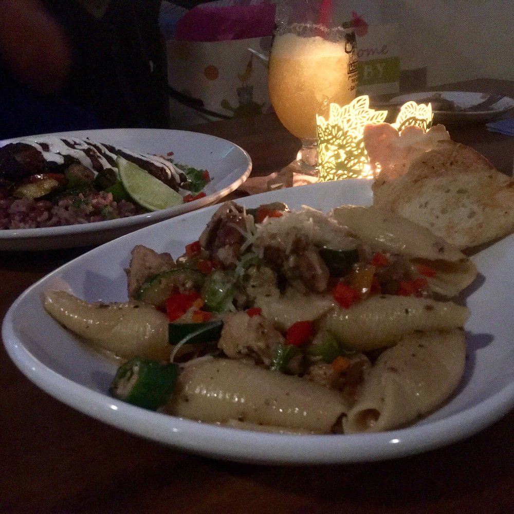 Calypso Edmonds - Rasta Pasta w/jerk chicken and their Salmon in the back! - Caribbean Near Me - Edmonds, Washington Calypso Edmonds - Rasta Pasta w/jerk chicken and their Salmon in the back! - Caribbean Near Me - Edmonds, Washington