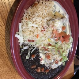 Monterrey Chicken Burrito with black beans and white rice.