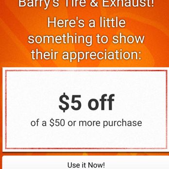 Barry's Tire & Exhaust - Paid before I realized they had a coupon! - Tires Near Me - Forest City, North Carolina Barry's Tire & Exhaust - Paid before I realized they had a coupon! - Tires Near Me - Forest City, North Carolina