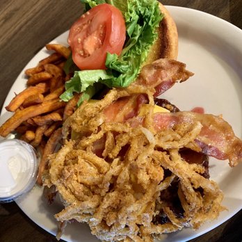 Colton's Steakhouse - Montana Burger with sweet potato fries with marshmallow sauce - American Near Me - Bardstown, Kentucky