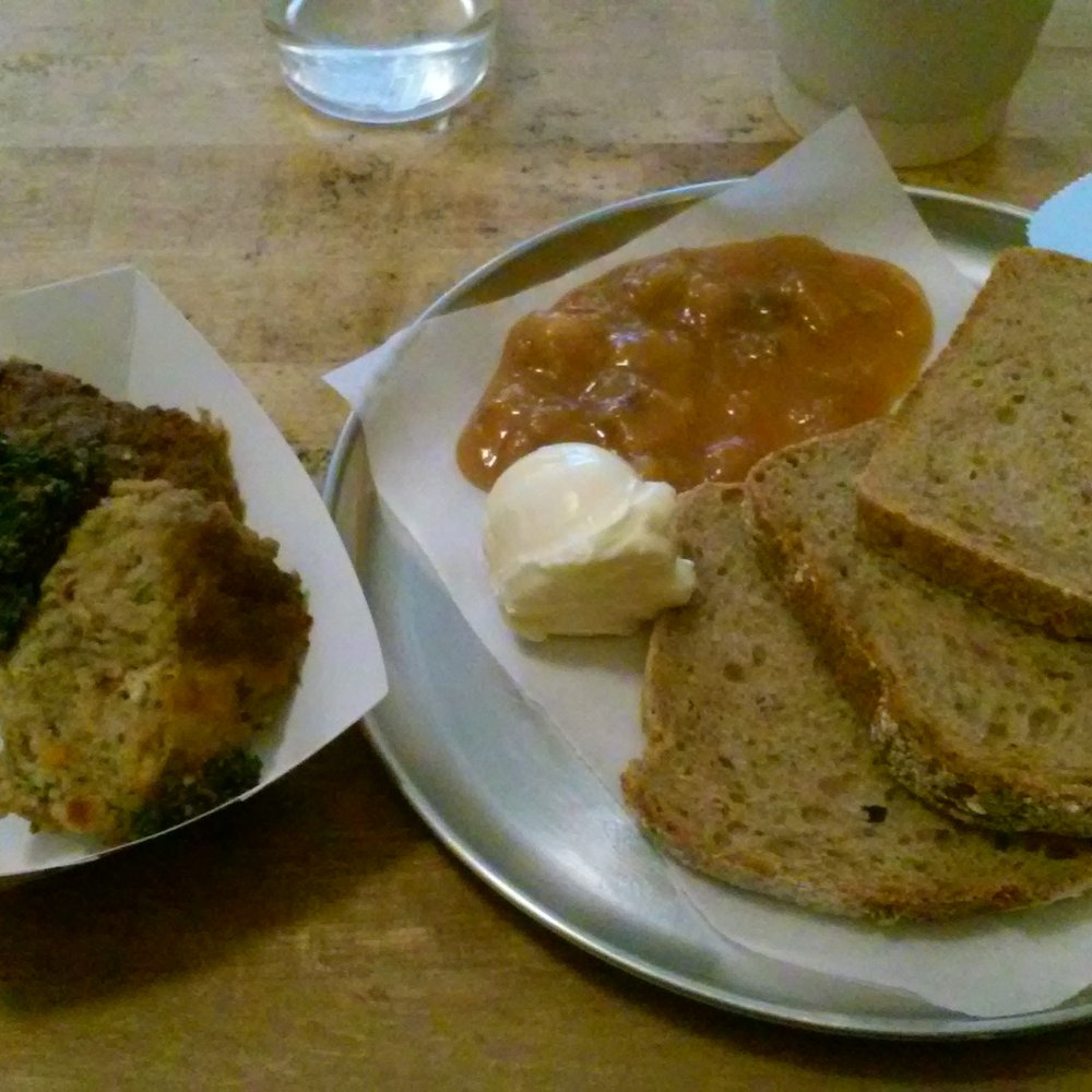 Bagel Miller - chicken sausage (just okay) and toast plate w/great bread and lovely butter and chutney - Comfort Food Near Me - Chicago, Illinois Bagel Miller - chicken sausage (just okay) and toast plate w/great bread and lovely butter and chutney - Comfort Food Near Me - Chicago, Illinois