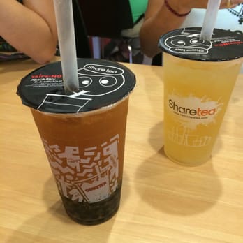 Sharetea - Grapefruit tea with boba on the left, tea with aloe on the right - Bubble Tea Near Me - Houston, Texas Sharetea - Grapefruit tea with boba on the left, tea with aloe on the right - Bubble Tea Near Me - Houston, Texas