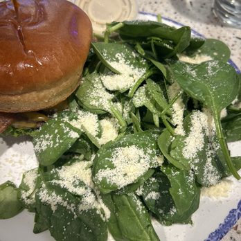 Gene’s Bistro - side cesar salad and burger - New American Near Me - Chicago, Illinois