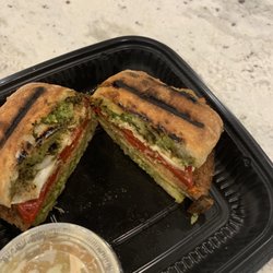 Roasted egg plant panini with basil pesto. Delicious!